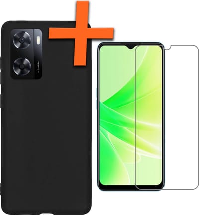 Hoes - Met Screenprotector - Geschikt voor OPPO A57 - Sterk & Shockproof - Back Cover - Siliconen Case - Telefoon Hoes - Zwart