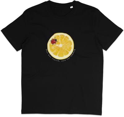 Zwart T Shirt Dames en Heren - Grappige Citroen Lieveheersbeestje Print en Tekst - Biologisch Katoen