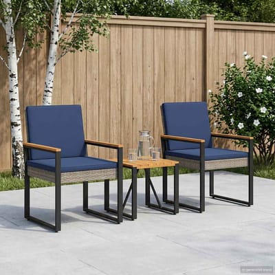 vidaXL - Buitenmeubels - set - 3 - st - Grijs - en - Marineblauw - poly - rattan