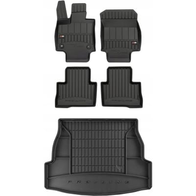 Frogum ProLine Complete Set: Luxe Rubberen Automatten + Kofferbakmat - Geschikt voor TOYOTA RAV4 V Hybrid vanaf 2019 - Hoge laadvloer met organizer - Perfecte Pasvorm - Geurloos TPE - Zwart