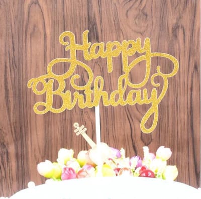 Akyol - Taart Topper happy birthday goud - happy birthday taart topper -taart topper happy birthday - taart topper happy birthday goud -Lazy font Goud - Taart topper - Cake topper - Happy birthday - Verjaardagstaart topper - Verjaardag