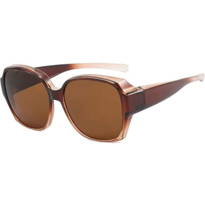 Brilhoes voor autorijden Zonnebril Overzetbril Wrap-around zonnebril Vierkante glazen UV400 Bril voor heren en dames bruin