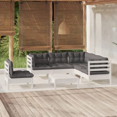 vidaXL - 6-delige - Loungeset - met - kussens - grenenhout - wit