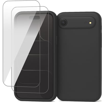 Hoesje geschikt voor iPhone 17 Air - 2x Screenprotector Glas - Mat Back Case Zwart