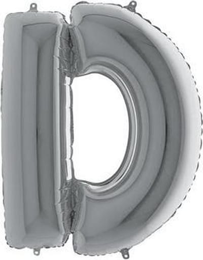 Folieballon letter 'D' zilver (100cm)