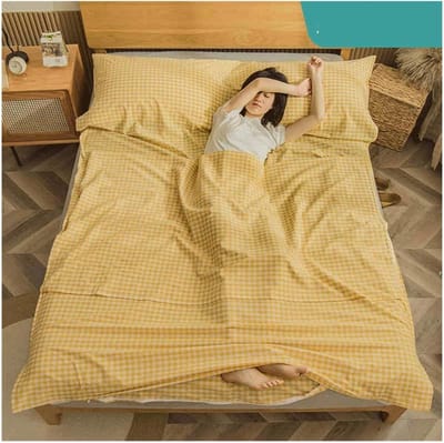 Plaid Slaapzak Voering - Reis Laken - Kamperen en Reizen - Lichtgewicht Compact - 200x210cm - Geel