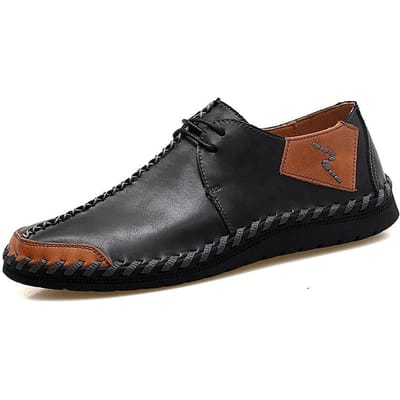 Plus Size Leren Schoenen Heren Echt Leer Lente en Zomer Heren Handgemaakte Casual Schoenen Britse Leren Schoenen Alles-Match Zachte Zool Herenschoenen 47 black