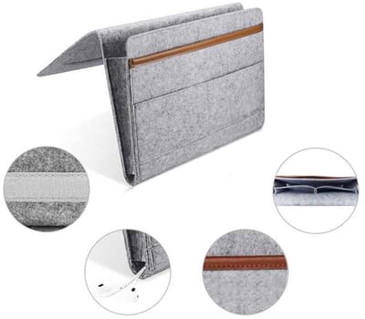 Bankopberger - Bed organizer - Grijs - opberghoes voor bank of bed - Met handige flap - Bedside Pocket - Tijdschriften Opbergen - Vilt - Nachtkastje - Grijs - CHPN