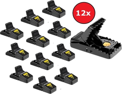 Tripleton Muizenval - 12 Stuks - Muizenvallen voor binnen en buiten - Muizenklem - Mouse Trap - Alternatief voor Muizengif