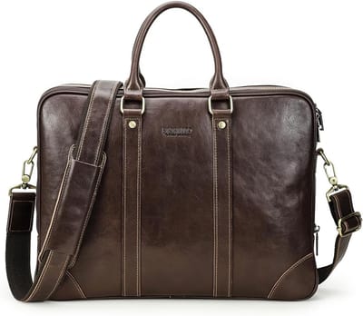 Leren aktetas voor 14 inch laptop, casual vintage schoudertas voor mannen en vrouwen, ideaal voor werk en school