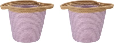 Lila rieten bloempot mand set van 2 - 23 x 22 cm