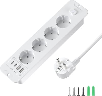 Inbouwstopcontact voor Tafelblad met 4 Stekkerpunten en USB-A/Type-C Opladen