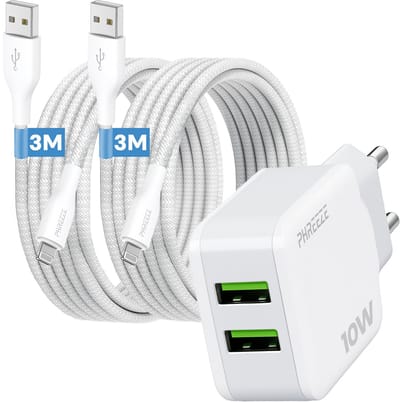 Phreeze usb lader 2.1 A - Geschikt voor iPhone en iPad met Lightning kabel 3m - Power adapter 5v 2a usb