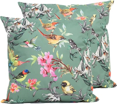 Anna's Collection Sierkussen voor binnen en buiten - 2x - vogels - donkergroen - 60 x 60 cm - tuinkussen