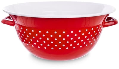 Orion - Retro Emaliowana Keukenkom - 26 cm - Rood met Witte Stippen - Vaatwasserbestendig