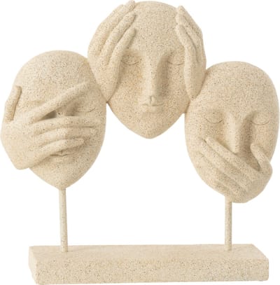 J-Line decoratie Gezicht Zien/Horen/Praten Op Voet - polyresin - beige