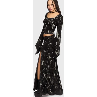 Killstar - Gothic Maxirok - Crux Obscura - Tenebris Chapel Maxi Skirt - XS tot L - voor Vrouwen - zwart-grijs