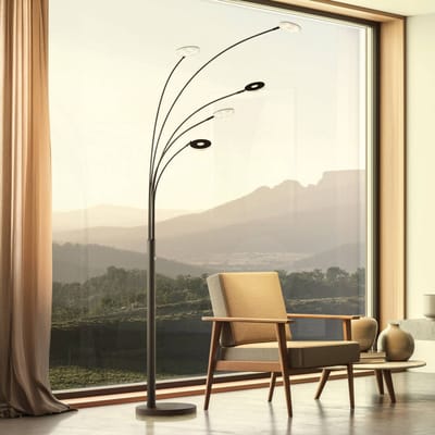 FISCHER & HONSEL LED vloerlamp Dent, zwart, 225 cm, metaal, CCT, 5-lamps.