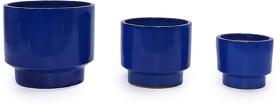 Zubaliya 3-Delige Set Handgemaakte Keramische Bloempotten - 38/30/23 cm - Modern Antiek Blauw Glazuur - Plantenpotten met Afvoergat voor Binnen en Buiten