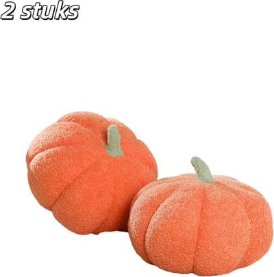 2 stuks - Kussen - Pompoenkussen - Knuffel - Thanksgiving- en kerstversieringen - Geschikt voor slaapkamer, auto, bank, kerst- en halloweencadeaus - Diameter 20 cm - Oranje