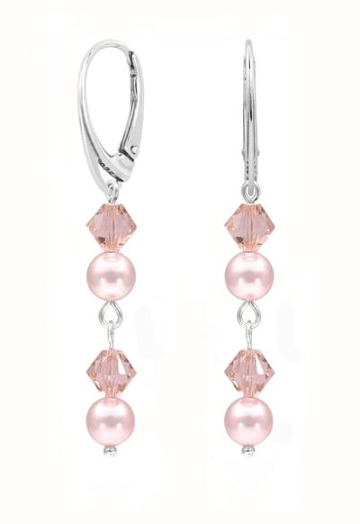 ARLIZI 2498 Oorbellen Swarovski kristal parel hanger lichtroze - sterling zilver - 5 cm