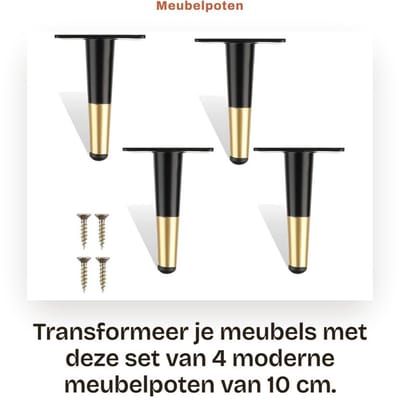 Dailygoods- Meubelpoten 10 cm - Set van 4 - Moderne metalen meubelpootjes - Vervangende bankpoten - Meubelverhoger - Zwart goud, roestbestendig - Meubelsteun