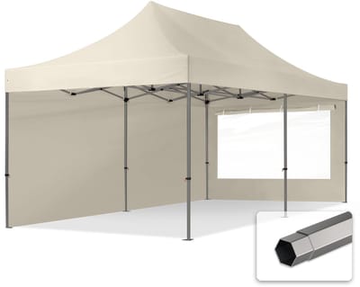 3x6 m Easy Up partytent Vouwpaviljoen, PREMIUM staal 40mm met zijwanden (panorama), crème