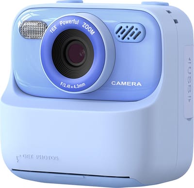 Kiraal 3-in-1 Digitale Kindercamera - Instant Print & Selfie - Inclusief 3 Fotorollen & 32GB SD Kaart - Vlog- en Speelcamera met Games - Camera - Met Nederlandse Handleiding - Blauw