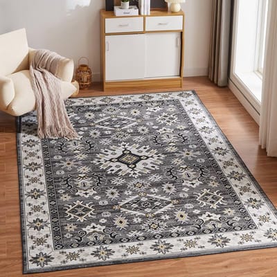 Unyqoos ® Zacht en Wasbaar Vintage Tapijt voor Woonkamer en Slaapkamer, Antislip, Laagpolig, 80 x 150 cm, Grijs