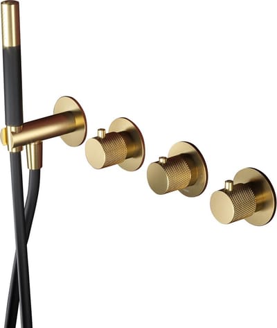 Hotbath Cobber X - Afbouwdeel voor Inbouw Bad/douche Thermostaat - 2 Stopkranen - met Handdouche - met Doucheslang - Geborsteld Messing Pvd
