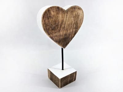 Hart op voet 28x13cm naturel wit