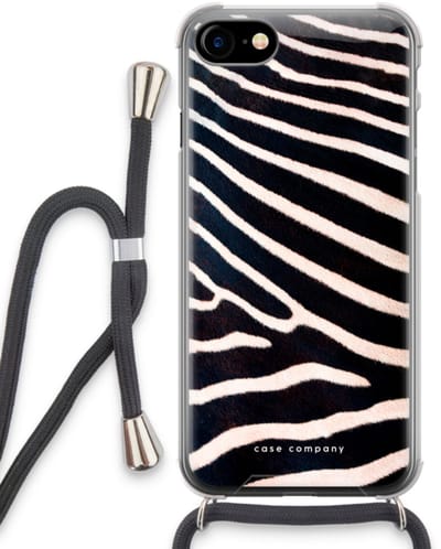 Case Company® - Hoesje met koord geschikt voor iPhone SE 2020 hoesje met Koord - Zebra - Telefoonhoesje met Zwart Koord - Bescherming aan alle Kanten en Over de Schermrand