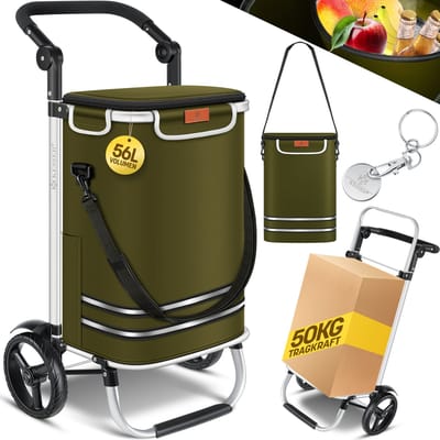 KESSER® Boodschappentrolley | Boodschappenwagen | Shoppingcruiser met een capaciteit van 56 liter en draagkracht tot 50 kg | Opvouwbare boodschappenkar inclusief koelvak -