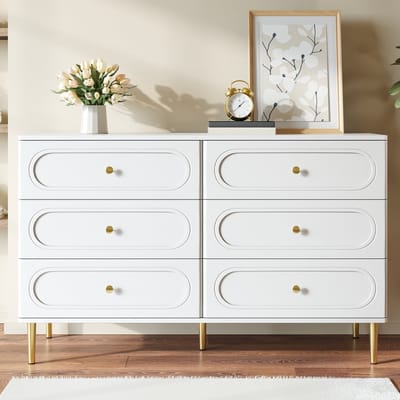 OKWISH Dressoir – 120×40×75 cm – 6 Laden – Opbergruimte Voor Woonkamer Slaapkamer Hal – Moderne Stijl – MDF En Spaanplaat Wit
