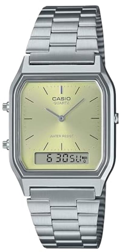Zilveren Horloge met Analoge en Digitale Functies