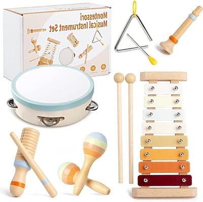 Houten Muziekset - Montessori Speelgoed - Kinderen Ontdekken Muziek - 8 Instrumenten In 1