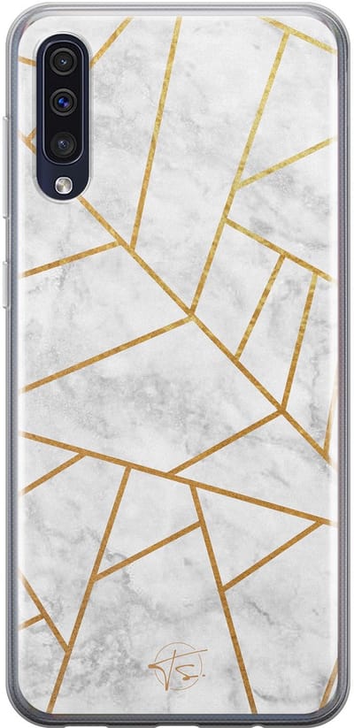 Hoesje geschikt voor Samsung Galaxy A50 - Geometrisch marmer - Soft Case - TPU - Marmer - Grijs - Mooie Telefoonhoesjes