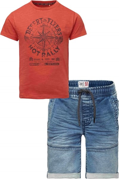 Noppies - Kledingset - 2delig - Jongens - Short Glasgow Light Wash - Shirt Garden Grove Hot Sauce - Maat 104