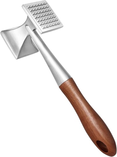 carmdering - Vleeshamer - Keukenhamer - Mallethamer - Zinklegering, houten handvat, 2-zijdig, 49 punten + plat, antislip, 5cm kop - Voor rund & kip - Ook voor noten & kruiden