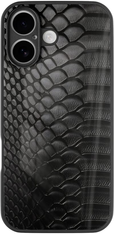 Hoesje geschikt voor Apple iPhone 16 - Black snake - Zwart - TPU luxe case (glossy toplaag) - Slangenprint - Hardcase backcover zwart