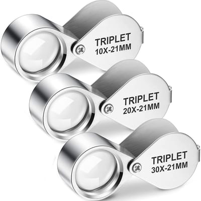 Vergrootglas - 3 stuks - Loep - Juweliersloep - Pocket Handloep - Metaal - Mini vergrootglas - Jeweliers loupe met 10X/20X/30X zoom in opbergdoosje - 60×18mm - Zilver