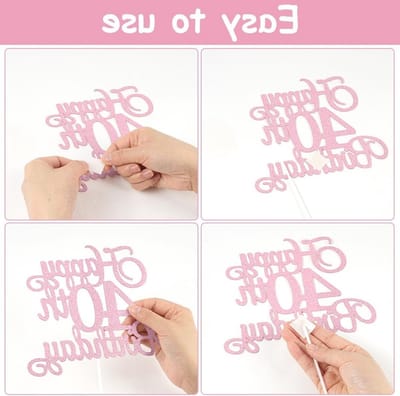 Set van 40ste Verjaardagstaart Toppers met Roze Kaars en Sterren Hart Decoraties voor Feest en Cupcakes