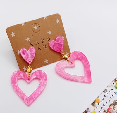 Jeannette-Creatief® - Resin - Pink Lovely Hearts with Glitter Oorbellen - Fuchsia Oorbellen - Oorbellen - Roze Oorbellen - Dames Oorbellen - Glitter - Roze - Oorbellen Hartjes - Valentijn - Moederdag