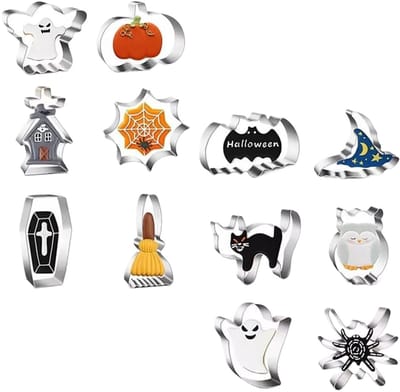 Dailygoods- Koekjessnijders 12 stuks - Roestvrij Stalen Uitsteekvormen - Halloween Thema - DIY Bakgereedschap - Uniek Ontwerp - Veilig en Duurzaam - Uitsteekvormpjes
