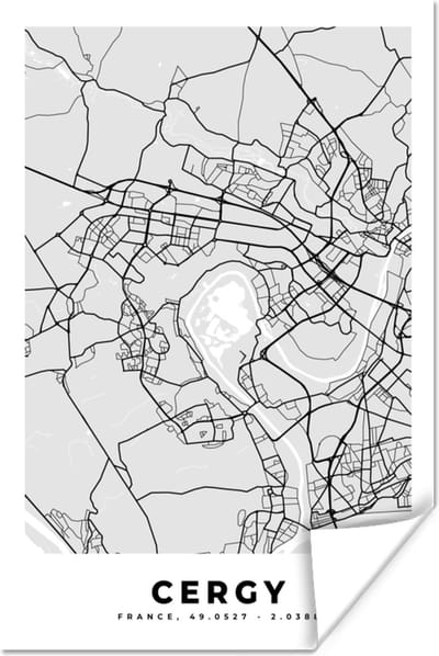 Poster Frankrijk - Plattegrond - Kaart - Cergy - Stadskaart - 120x180 cm XXL