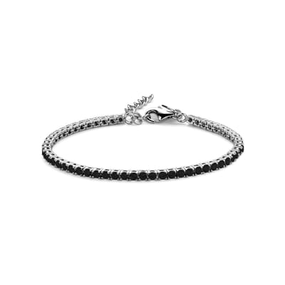 New Bling 9NB-1221 Zilveren Tennisarmband met Zirkonia Steentjes 3mm - Zwart - 16,5+3cm - Rhodium - Zilver