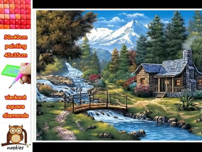 50x40cm Diamond Painting alpen huisje (vierkant) nr 37