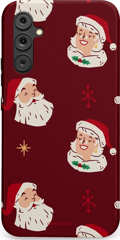 Casetastic hoesje geschikt voor Samsung Galaxy A34 (2023) 5G - Dubbellaagse bescherming - Mr. & Ms. Santa - Kerst - Fashion Case - Bordeaux Lichtgrijs Taupe