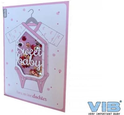 Wenskaart Schudbaar met pailleten Sweet Baby 'Hoera een lieve dochter' Roze