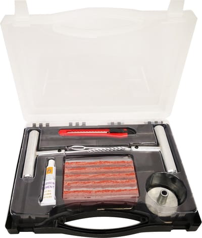 Work Plus autoband reparatie set 36-delige proppenset banden reparatiekit voor auto, scooter en caravan banden met sterke metalen handgrepen